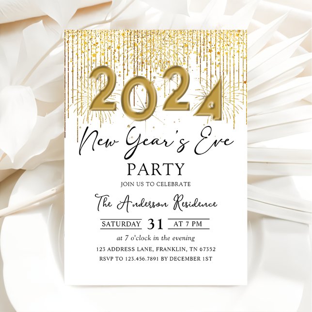 Inbjudan guld Glitter Nyårsafton Party 2024 (Skapare uppladdad)