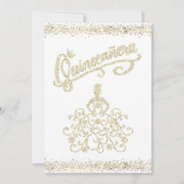 Inbjudan guld Glitter Quinceañera 15 Krona
