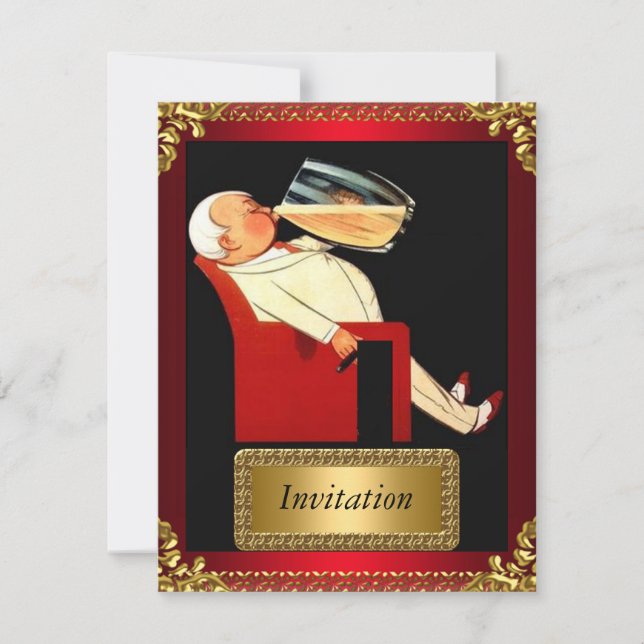 Inbjudan Guld och Röd Art Deco (Framsida)