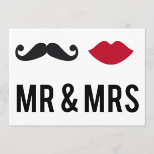 Inbjudan herr och fru med mustasch och röda läppar