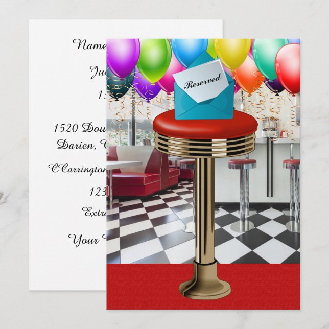 Inbjudan i form av retrobarstol (Fram/baksida)