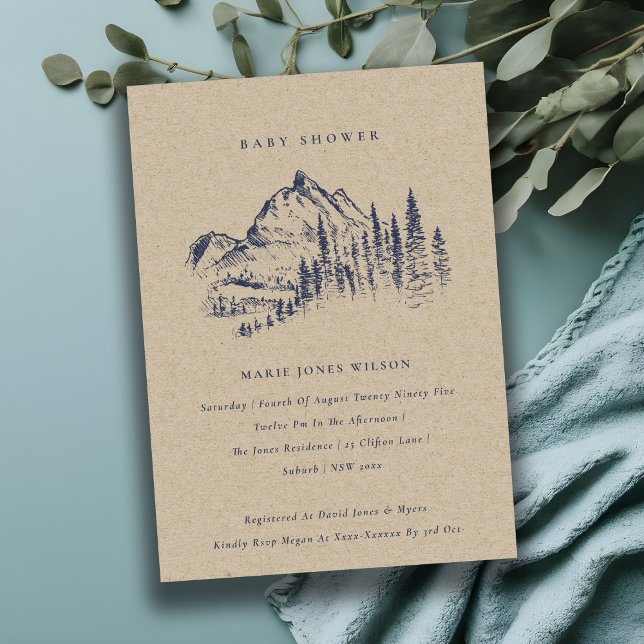 Inbjudan i Kraft Gräs Mountain Sketch Baby Shower (Skapare uppladdad)