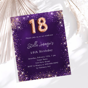 Inbjudan i lila och roséguld till 18-årsdag