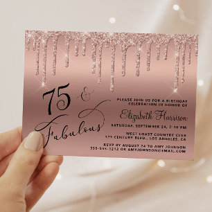 Inbjudan i roséguld glitter till 75-årsfirande på