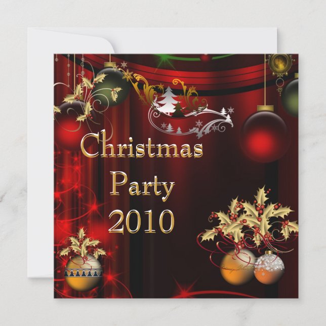 Inbjudan Julfest Guld Xmas Röd Grön (Framsida)