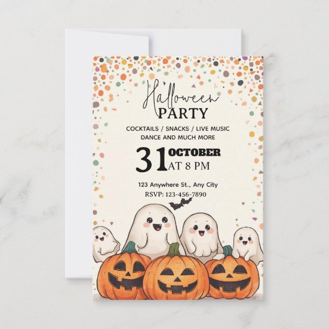 Inbjudan Kawaii-Stil Halloween fest - redigerbar (Framsida)