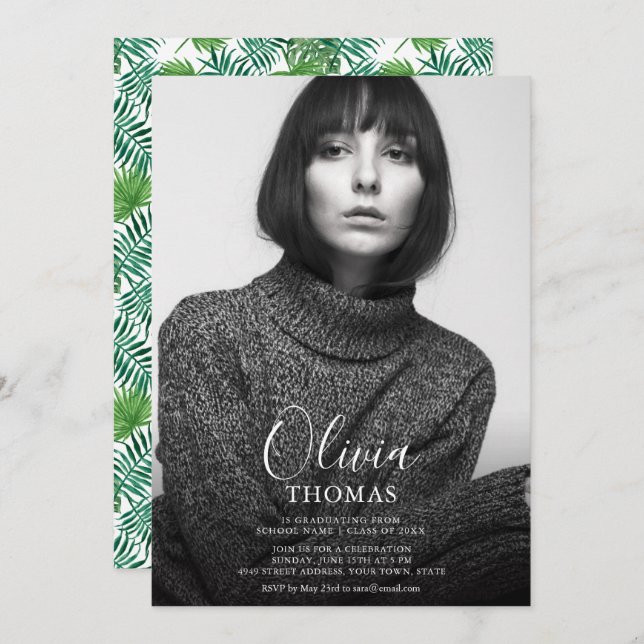 Inbjudan-kort för enkel Chic Photo Studentfest Inbjudningar (Fram/baksida)