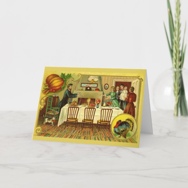 Inbjudan/kort för vintagethanksgivingmiddag inbjudan (Framsida)