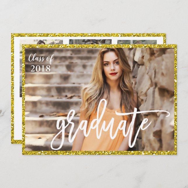 Inbjudan lägg till bild - Studenten Glitter (Fram/baksida)