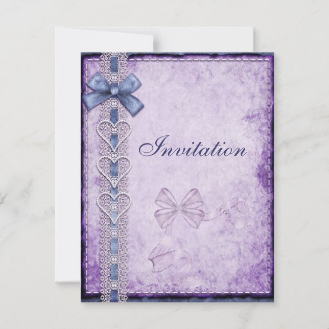 Inbjudan Lila Blue Antique Papper Bow (Framsida)
