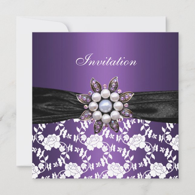 Inbjudan Lila Vit Juvel Blommig Elegant Klassisk 3 (Framsida)