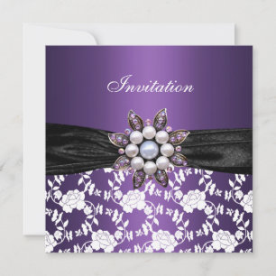 Inbjudan Lila Vit Juvel Blommig Elegant Klassisk 3