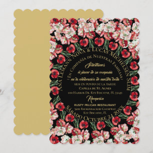 Inbjudan Matrimonio/Boda Blommigt Rosa-Rubor Negro