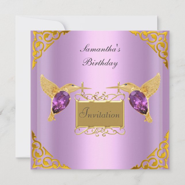 Inbjudan Mauve Guld Juvel Fåglar (Framsida)