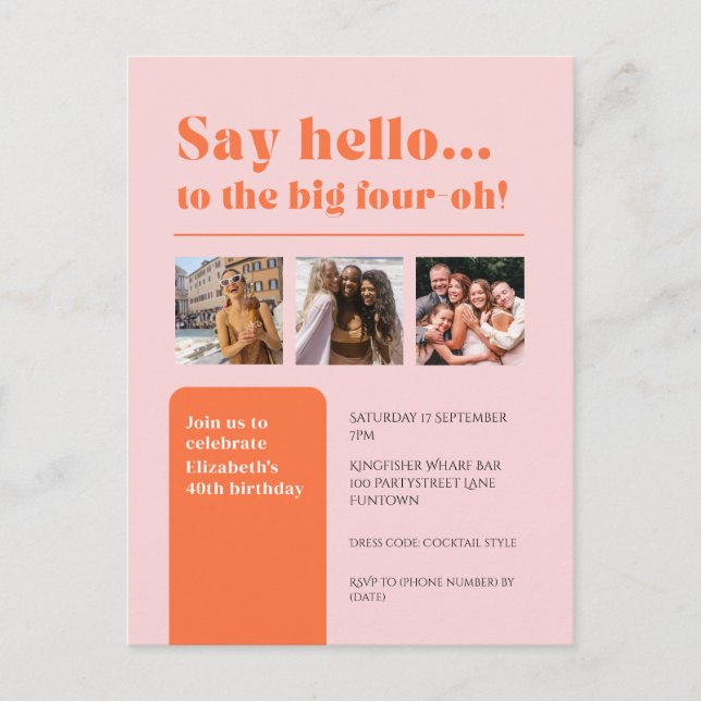 Inbjudan med 3 foton, 40-årsretro (Framsida)