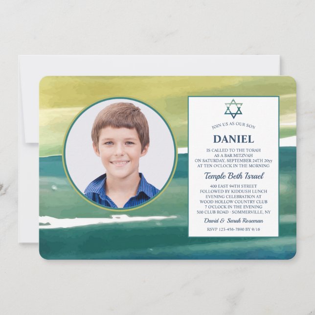 Inbjudan med bild av penseldrag i akvarell (Framsida)