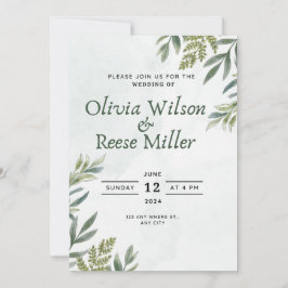 inbjudan med blad och eleganta gröna växter