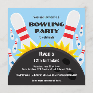 Inbjudan med bowlingboll, blå