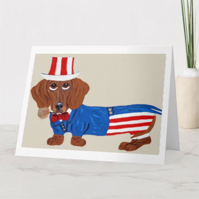 Inbjudan med Dachshund Uncle Sam (Framsida)