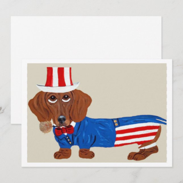 Inbjudan med Dachshund Uncle Sam (Fram/baksida)