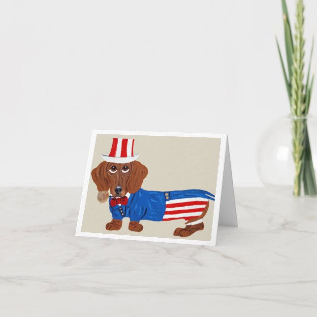 Inbjudan med Dachshund Uncle Sam (Framsida)