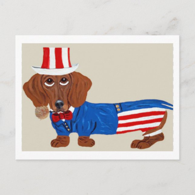 Inbjudan med Dachshund Uncle Sam Vykort (Framsida)