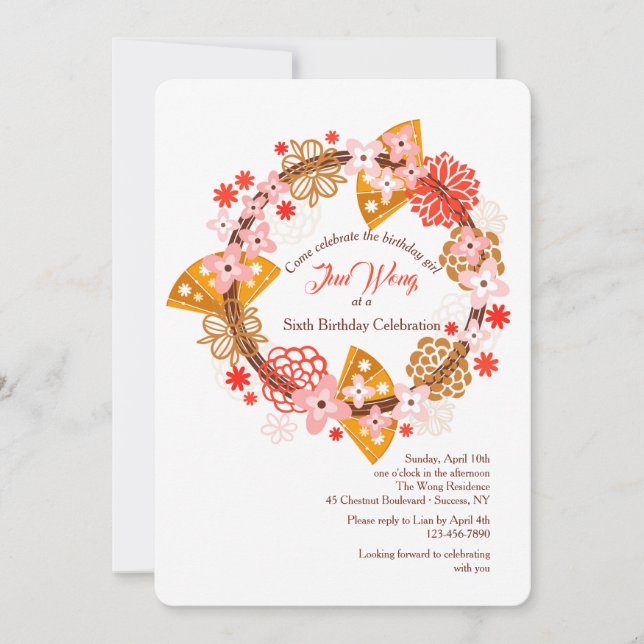 Inbjudan med fläktar och blommor (Framsida)