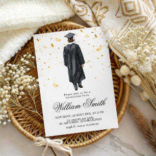 Inbjudan med illustration av graduerande pojke och