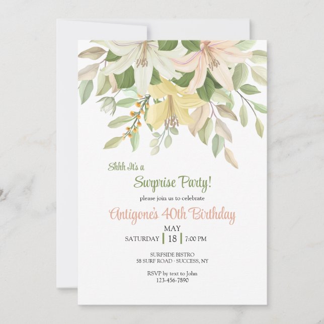 Inbjudan med Rubrum-liljor (Framsida)