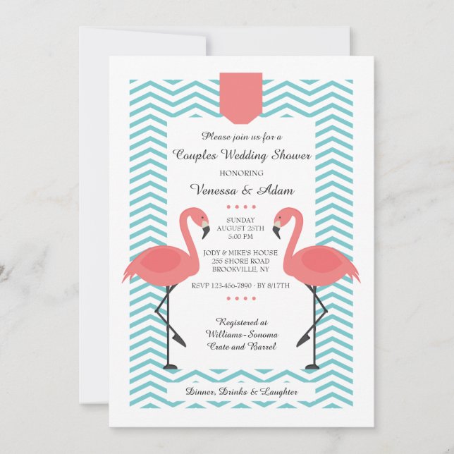 Inbjudan med scharlakansröda flamingos (Framsida)
