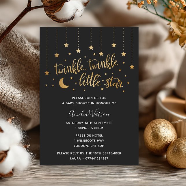 Inbjudan med Twinkle Twinkle Little Star Baby Show (Twinkle, twinkle 🌟 Celebrate the little one with this celestial baby shower invitation.)