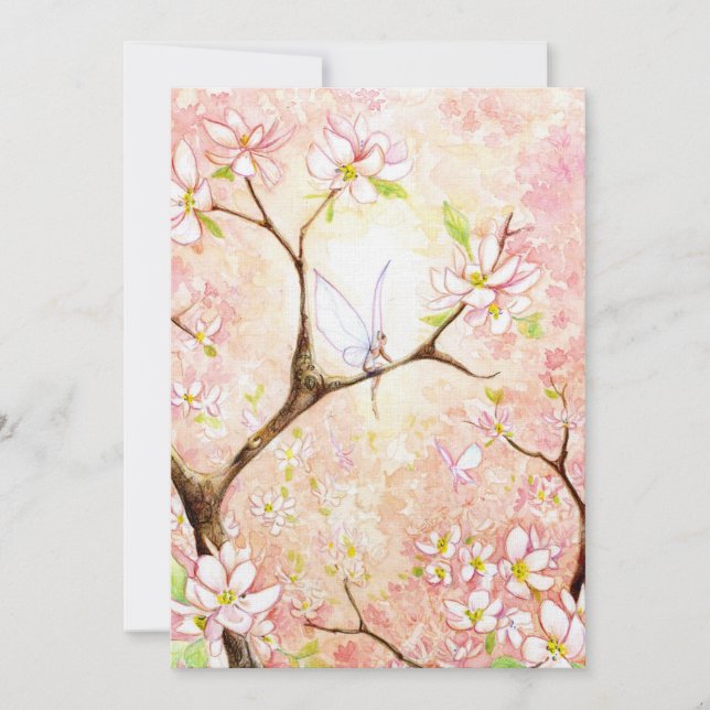 Inbjudan med utsikt över rosa blomning (Framsida)