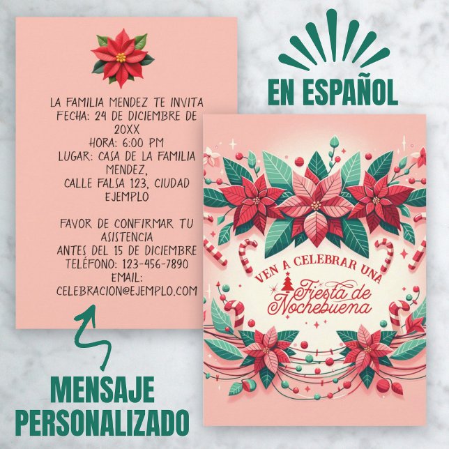 Inbjudan Mexinsk Nochebuena-fest (Invitación Mexican Fiesta de Nochebuena Spanish Invitation)