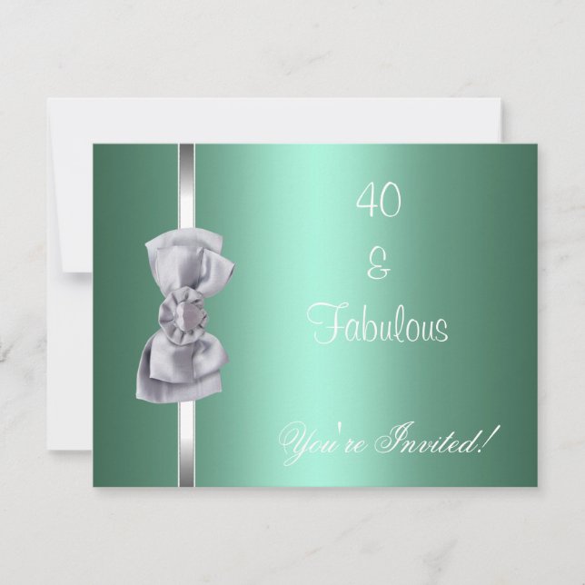 Inbjudan Mint Silver Bow Fabulous 40:e Party (Framsida)