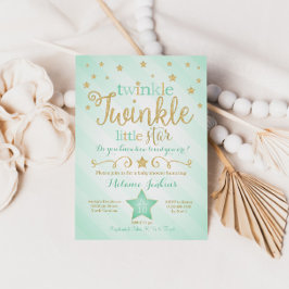 Inbjudan Mint Twinkle Little Star Baby Shower