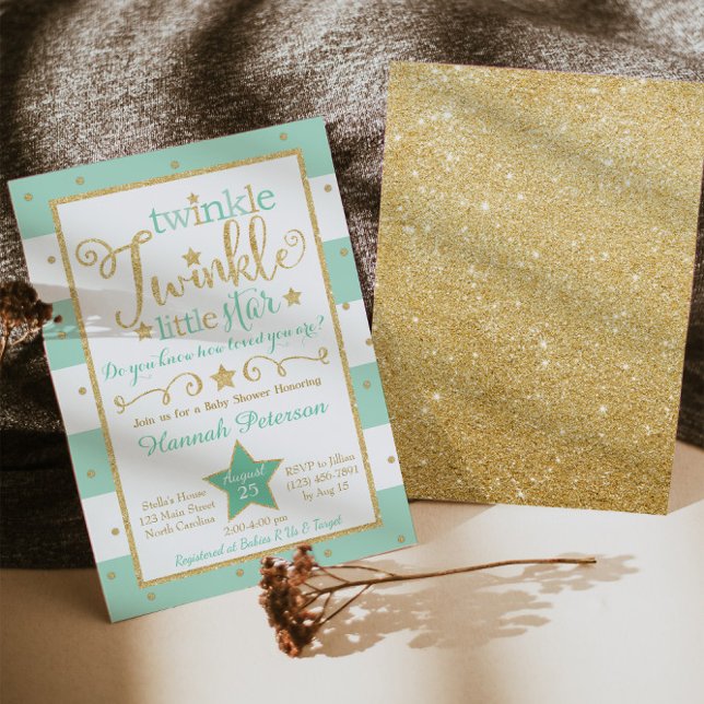 Inbjudan Mint Twinkle Little Star Baby Shower (Skapare uppladdad)