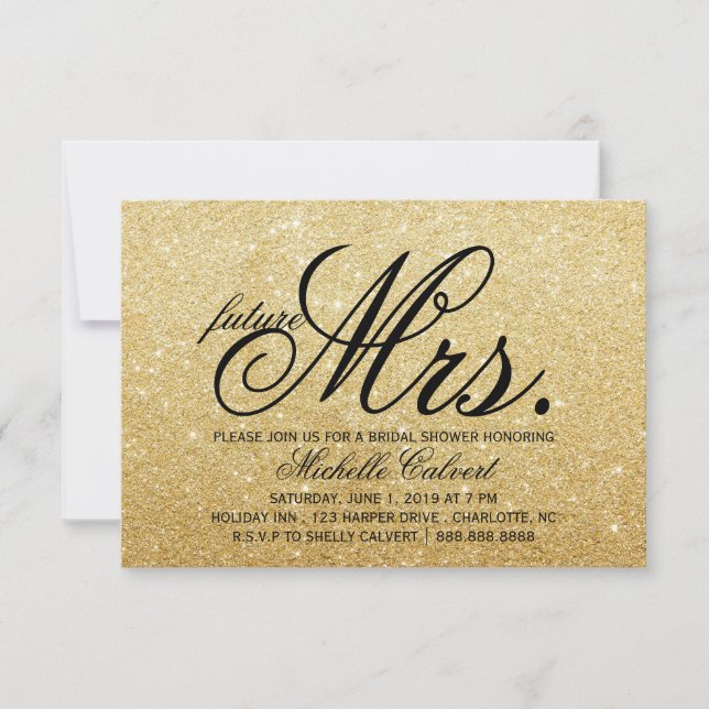 Inbjudan - Möhippan Golden Glitter i framtiden Mrs (Framsida)