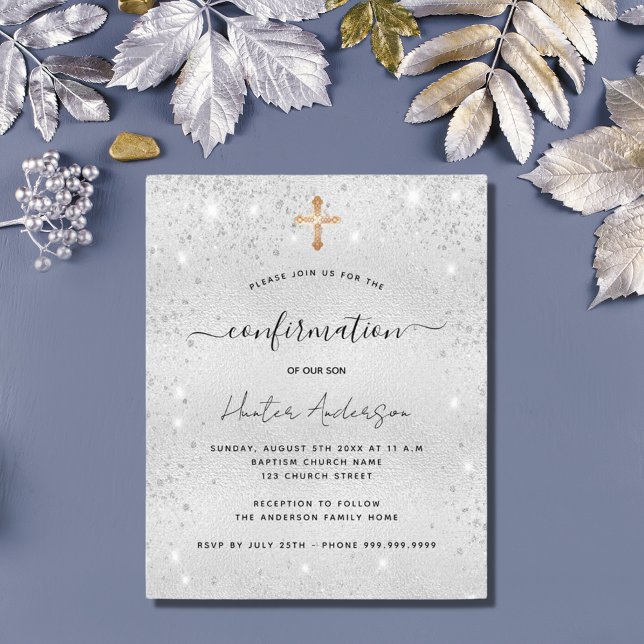 Inbjudan om budgetbekräftelse silver glitter (Skapare uppladdad)