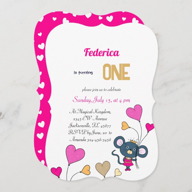 Inbjudan om liten musfödelsedag (Fram/baksida)