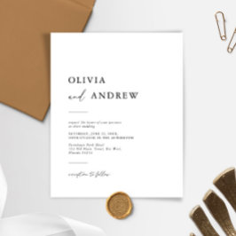 Inbjudan om minimalistiskt bröllop för budgetElega