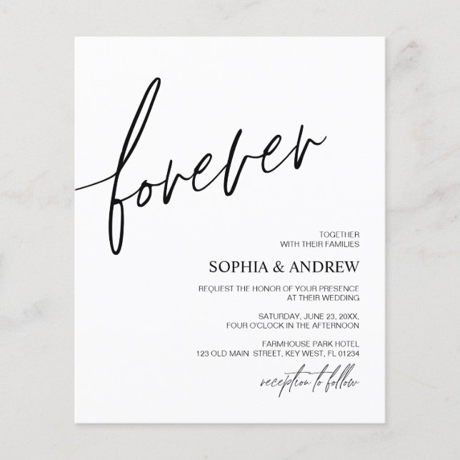 Inbjudan om minimalistiskt bröllop i Forever love  (Framsida)