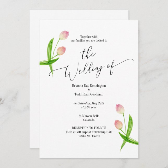 Inbjudan om minimalt gult röllopsbröllop med vatte (Fram/baksida)