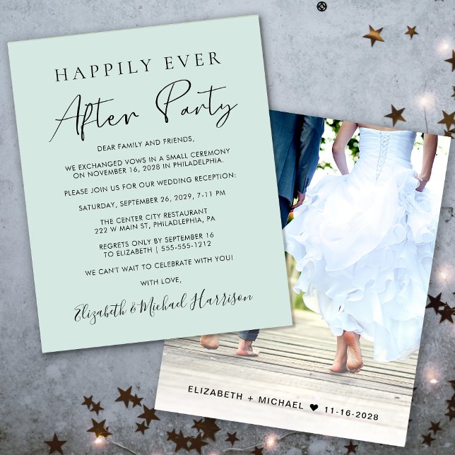 Inbjudan om mottagande av fotobröllop med budgetin (Your love story deserves a grand celebration!)