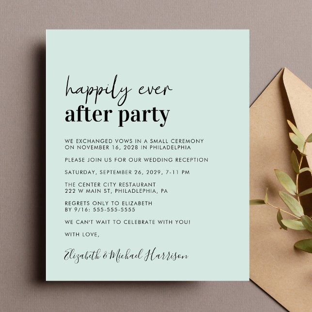 Inbjudan om mottagning av fotominnesbröllop i budg (A chic budget-friendly Happily Ever After Party invitation for your wedding celebration)