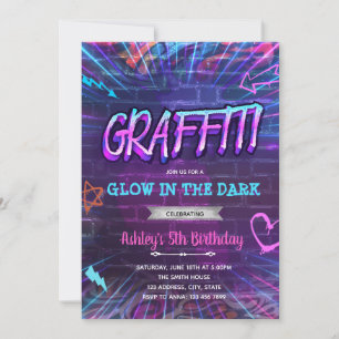 Inbjudan om nyfödelsedag för graffiti glow