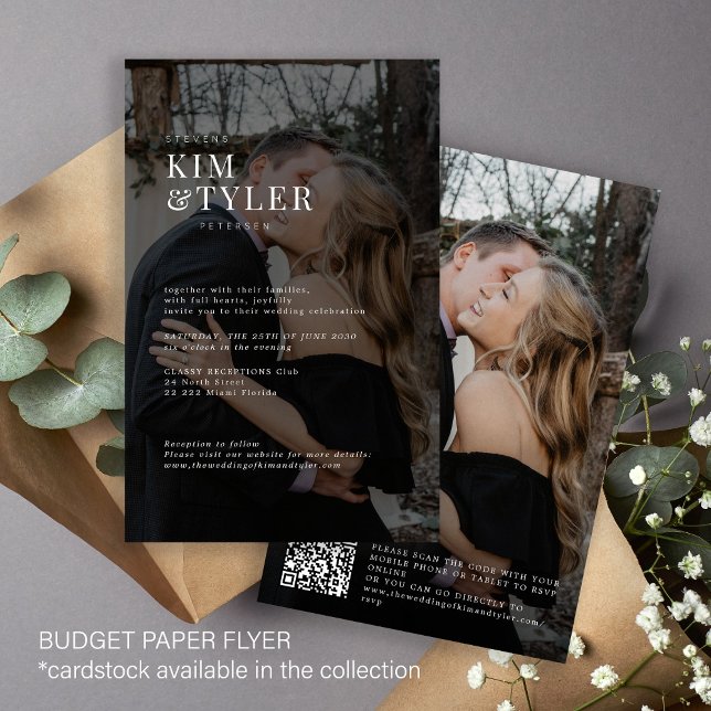 Inbjudan om QR-kodbröllop för budgetfotoöverlägg Flygblad (Skapare uppladdad)