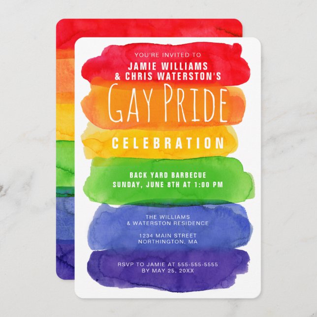 Inbjudan om regnbåge för gay pride-vattenfärg (Fram/baksida)