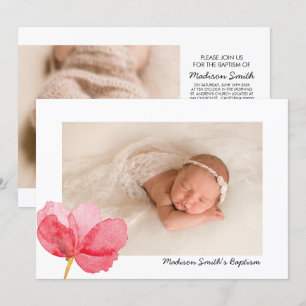 Inbjudan om vattenfärgsblommor, julning av baptism