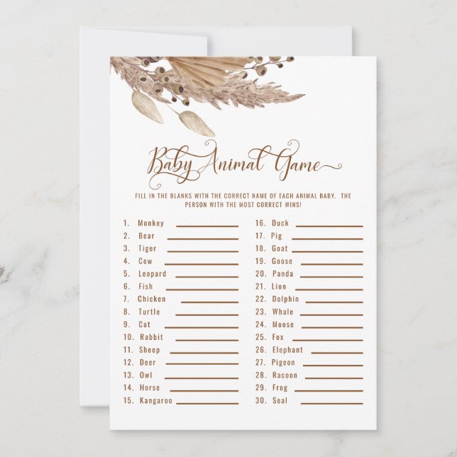 Inbjudan Pampas Baby djur Game III för babyskor (Framsida)