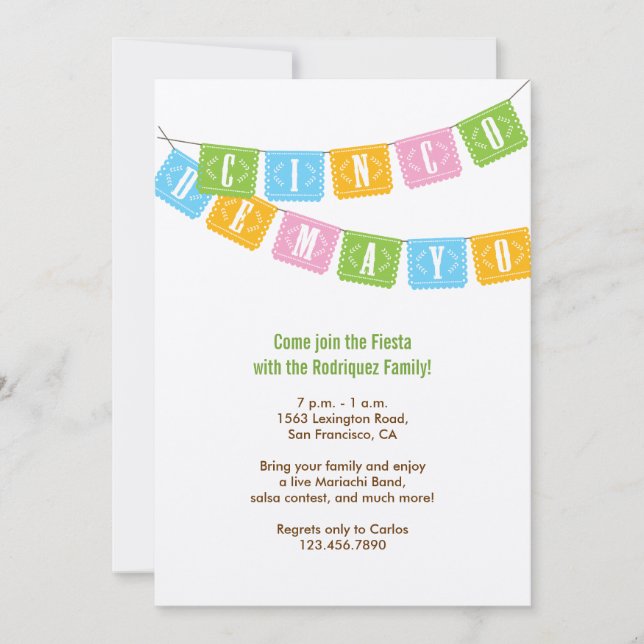 Inbjudan Papel Picado Cinco de Mayo (Framsida)